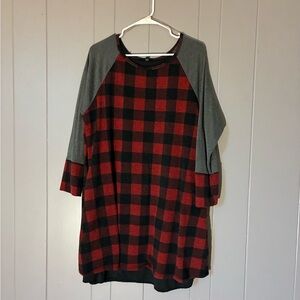 Red and Black Plaid Tunic/Dress with Gray Sleeves